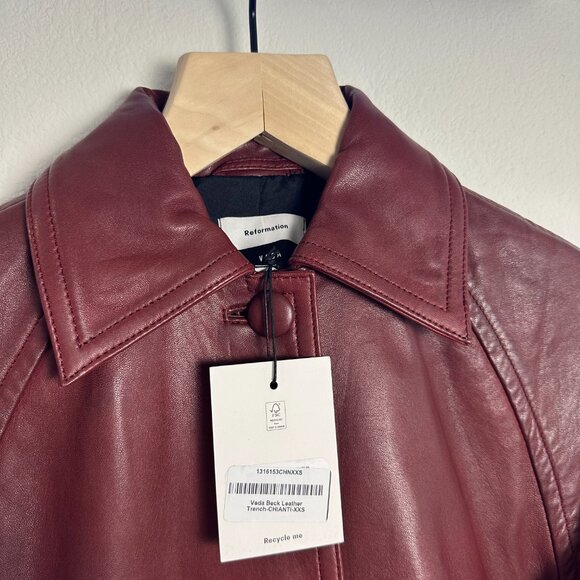 NWT Reformation Veda Beck Red Leather Trench, size XXS - Picture 7 of 8